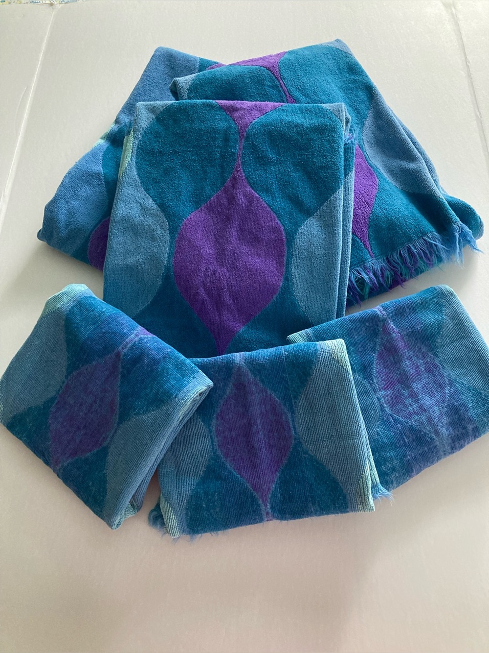 Vintage Cannon Royal Family Blue Seven Seas set of 3 hand + 3 bath towels